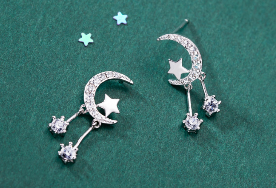 Star and Moon Tassel Earrings