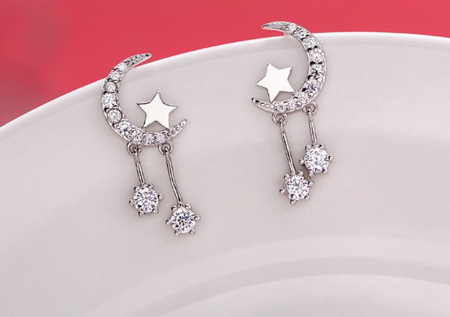 Star and Moon Tassel Earrings