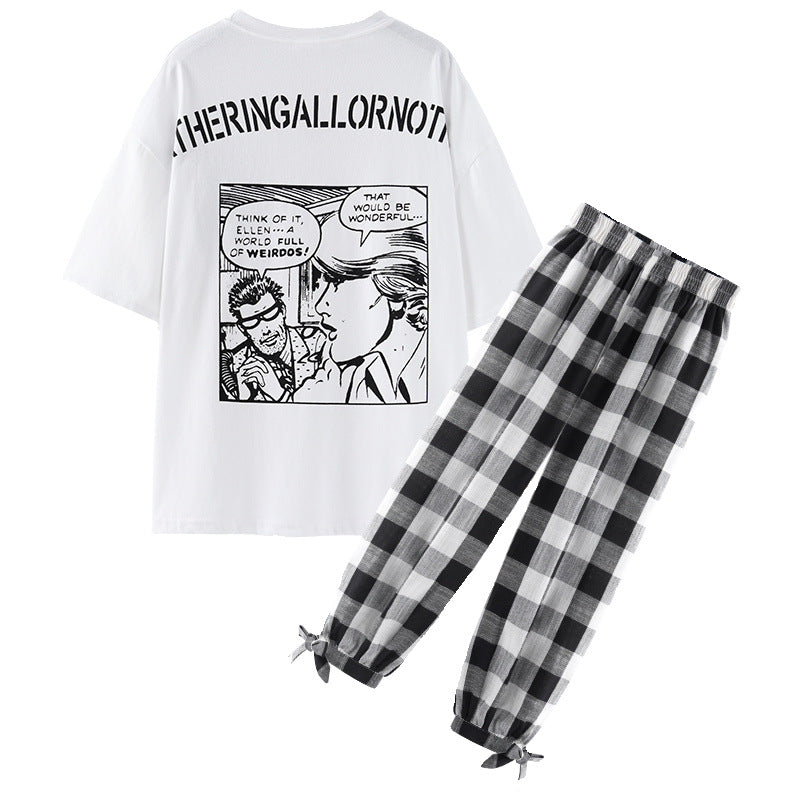 Girls' Korean Style Plaid 2-Piece Capri Set