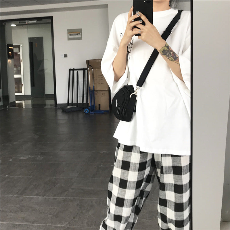 Girls' Korean Style Plaid 2-Piece Capri Set