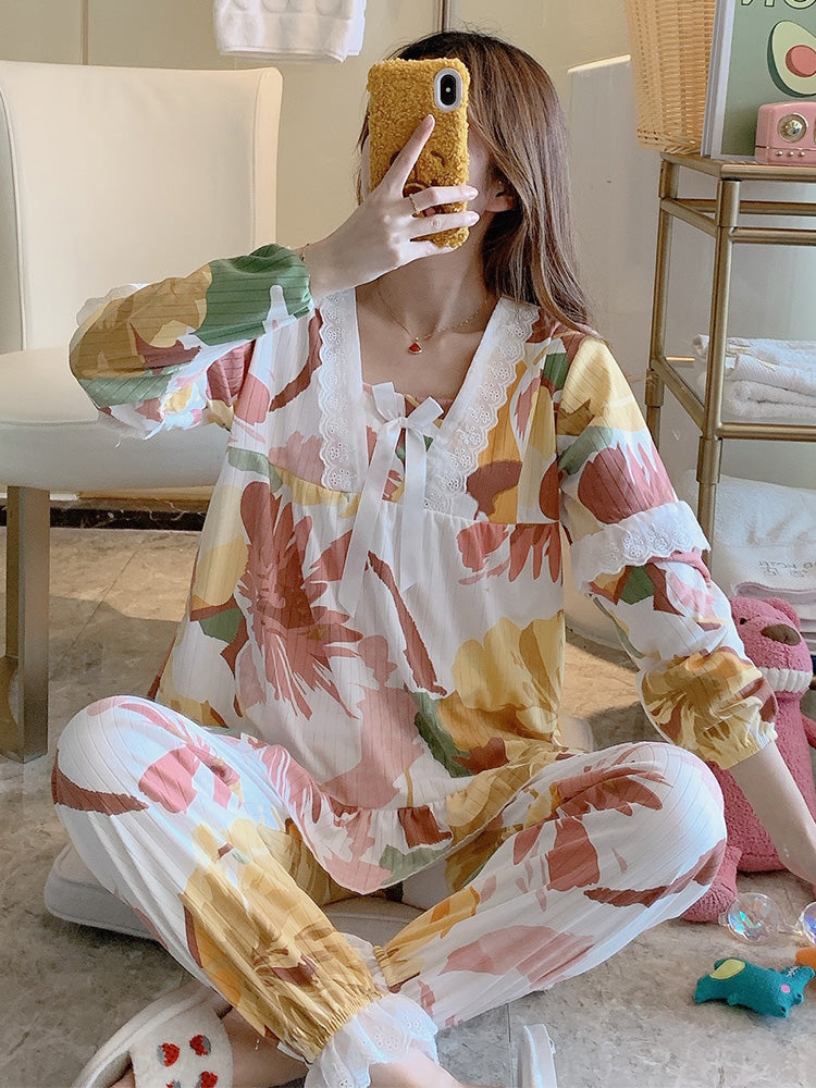 Cute Cotton Long Sleeve Pajama Set for Women