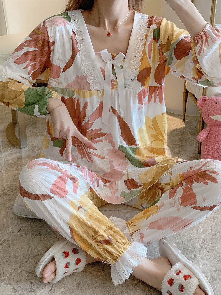 Cute Cotton Long Sleeve Pajama Set for Women