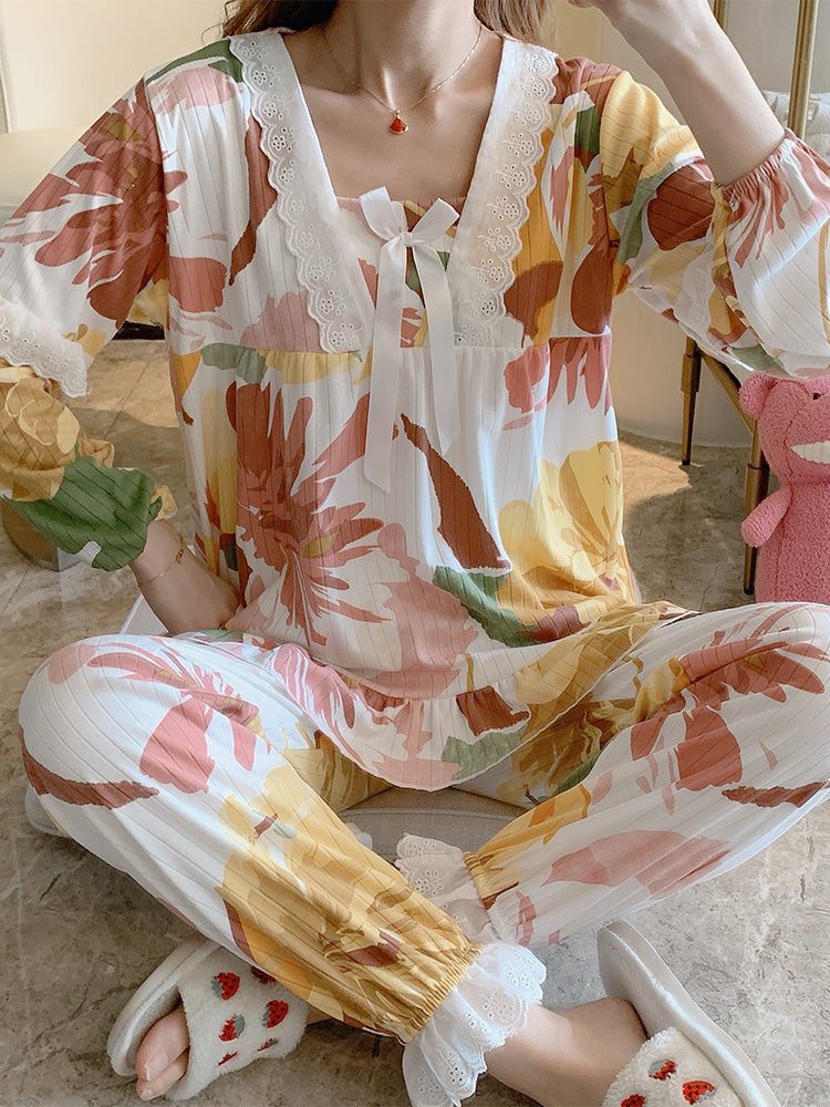 Cute Cotton Long Sleeve Pajama Set for Women